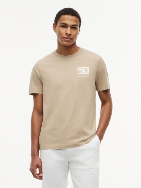 Beige Logo Graphic Jersey Crew Neck T-Shirt  Men