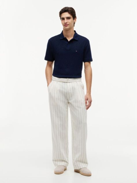Blue Tricou Polo Jacquard Cu Croiala Clasica  Barbati