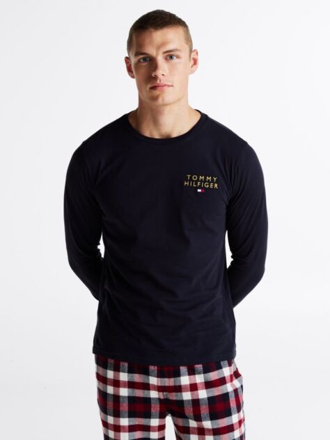 Blue Tricou Lounge Cu Maneca Lunga Cu Logo TH Original   Barbati