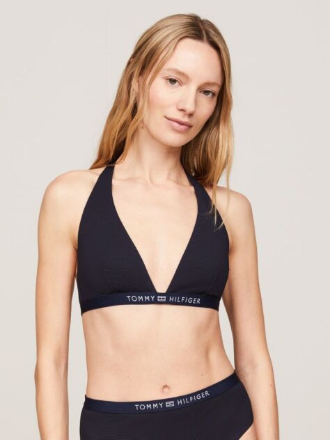 Blue Tonal Logo Fixed Triangle Bikini Top  Women