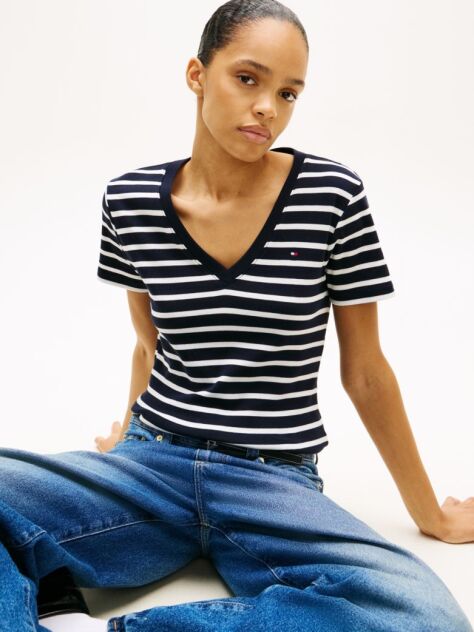Multi Tricou Slim Fit Tricotat Cu Guler In V  Femei