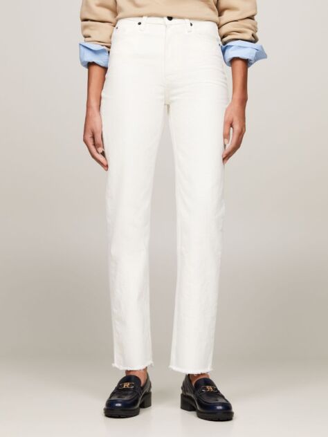 White Classics High Rise Fitted Straight White Ankle Jeans  Women