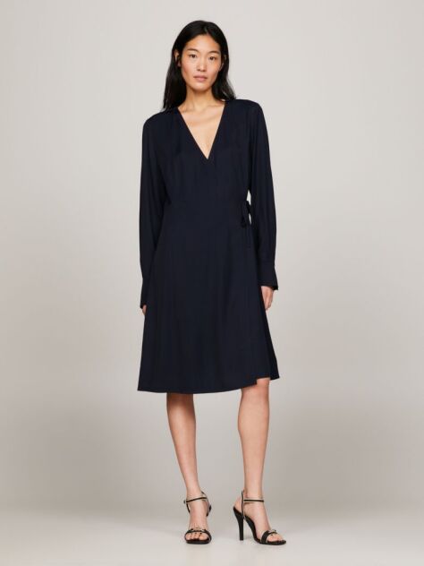 Blue Fit And Flare Wrap Dress  Women