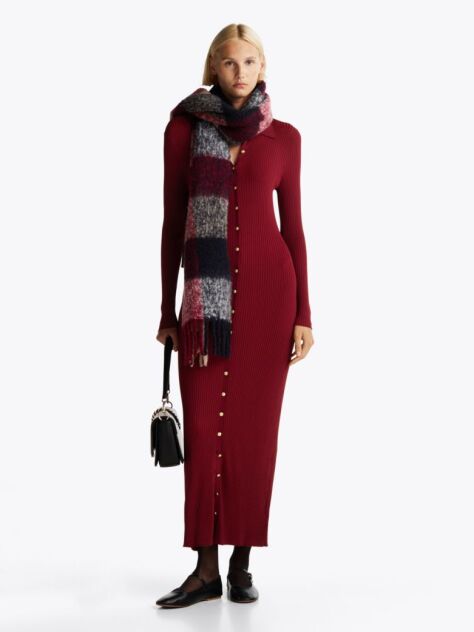 Rosu Rochie Pulover Maxi Bodycon Cu Nervuri  Femei
