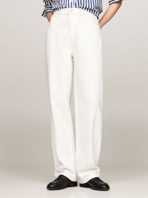 Beige White High Rise Straight Leg Jeans  Women