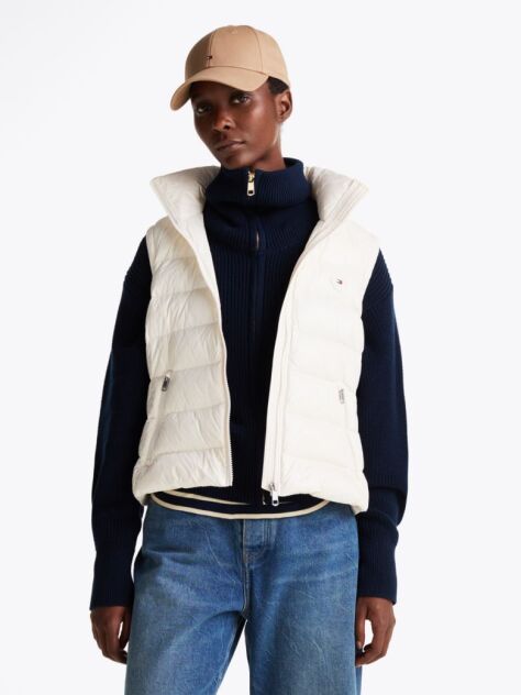 Beige High-Shine Water Repellent Down Vest  Women