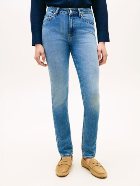 Blue Blugi Decolorati Slim Cu Talie Medie  Femei