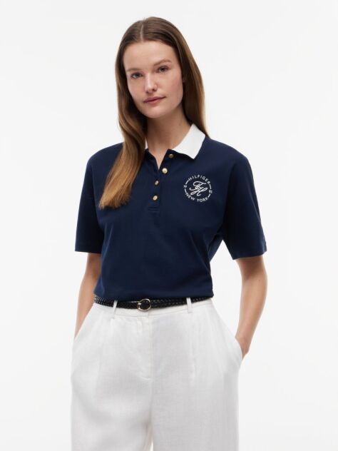 Blue Regular Fit Gold-Tone Button Polo Shirt  Women