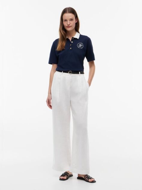 Blue Regular Fit Gold-Tone Button Polo Shirt  Women