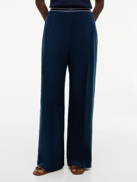 Blue Pantaloni Drepti Din In Pur  Femei