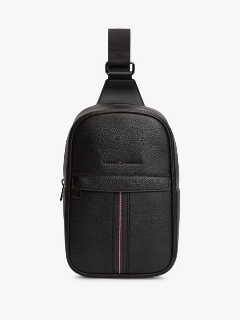 Black Signature Tape Embroidery Sling Bag  Men