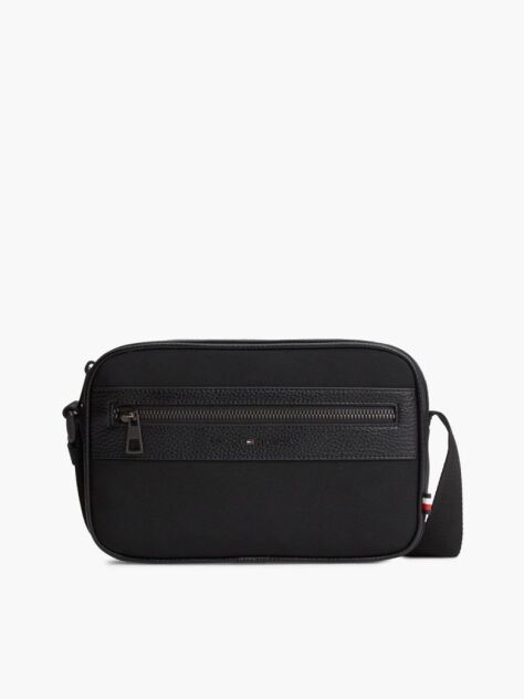 Black Metal Logo Crossbody Reporter Bag  Men