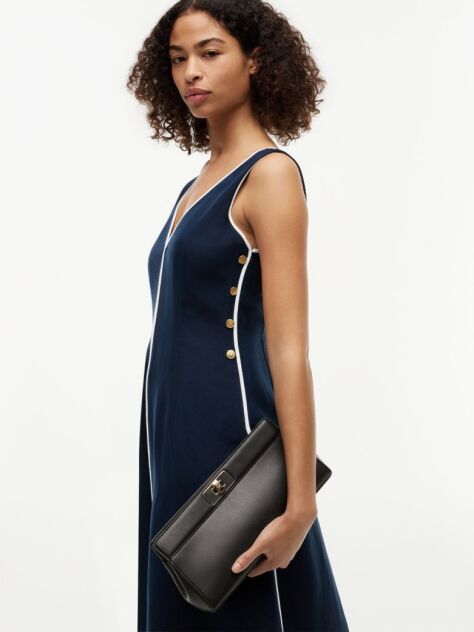 Negru Clutch Modern Cu Lant Cu Inchizatoare Clasp Si Monograma TH  Femei