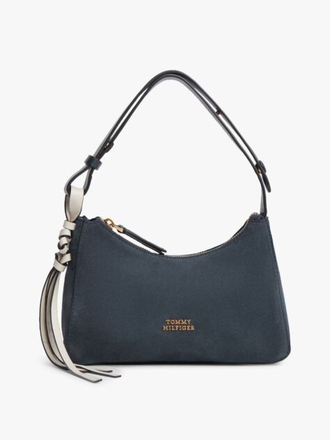 Blue Geanta De Umar Suede Cu Logo Metalic  Femei