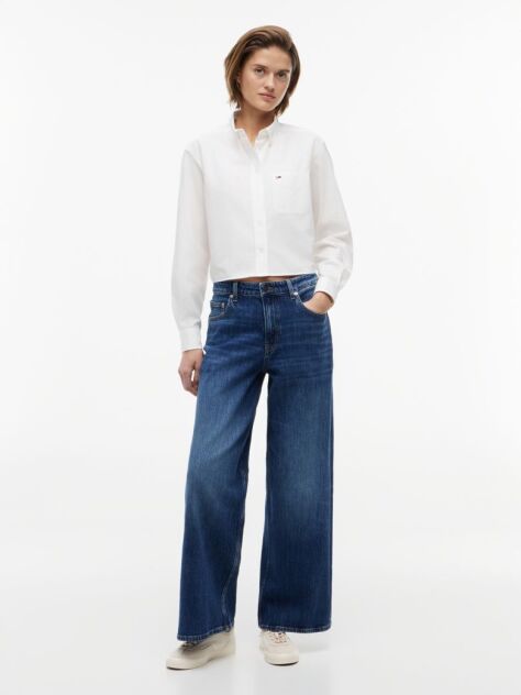 Denim Blugi Cu Talie Medie Picior Larg Si Croiala Loose  Femei