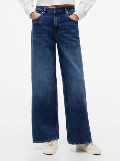 Denim Blugi Cu Talie Medie Picior Larg Si Croiala Loose  Femei