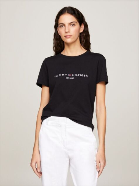 Negru Tricou Din Bumbac Organic Cu Logo  Femei