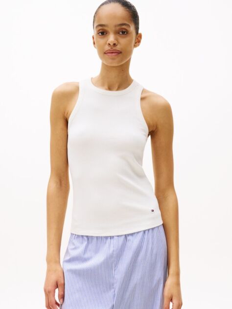 Alb Tricou Cu Nervuri Slim  Femei