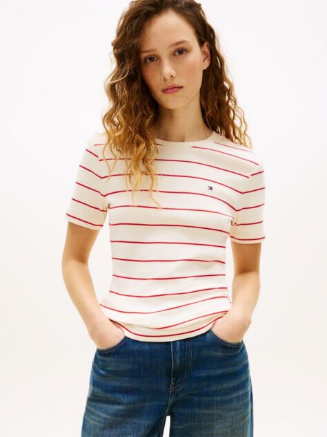 Multi Tricou Cu Nervuri Slim Fit Cu Steag Brodat  Femei