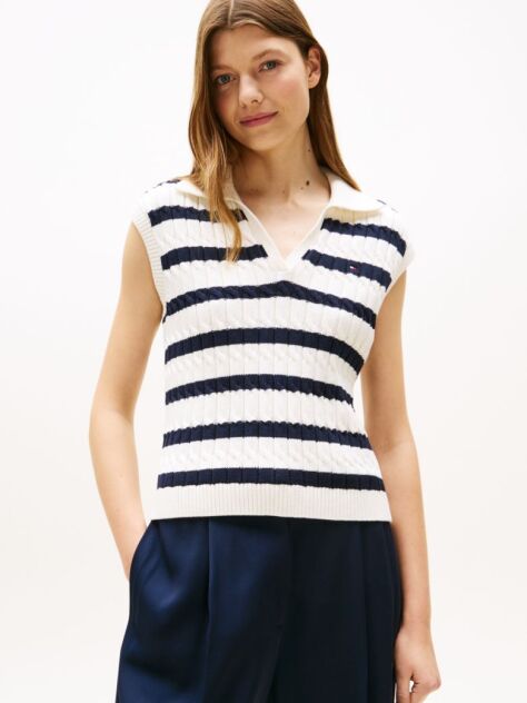 Multi Pulover Polo Fara Maneci Tricotat Tip Cable  Femei