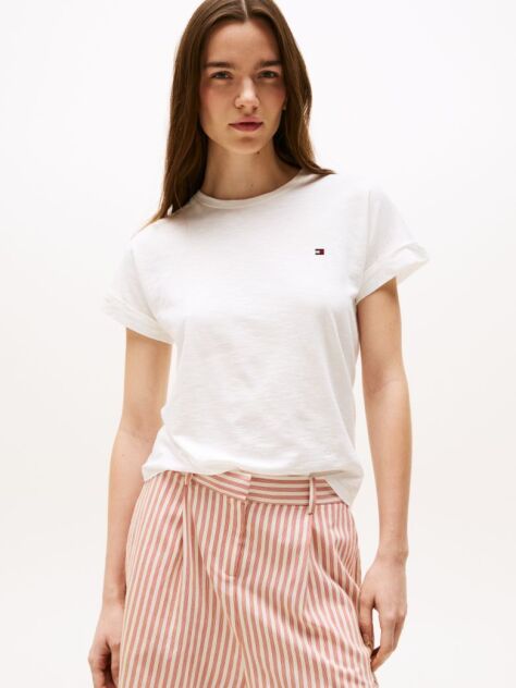 Alb Tricou Texturat Cu Guler Rotund  Femei