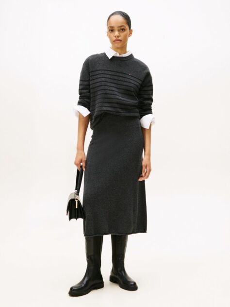 Grey Soft Wool A-Line Midi Skirt  Women