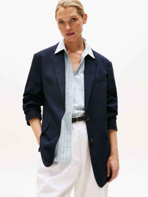 Blue Relaxed Single Breasted Longline Blazer  Women