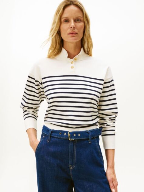 Multi Pulover Cu Guler Tip Mock Neck, Nasturi Si Dungi  Femei