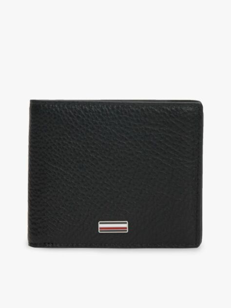 Black Signature Plaque Leather Bifold Wallet  Men