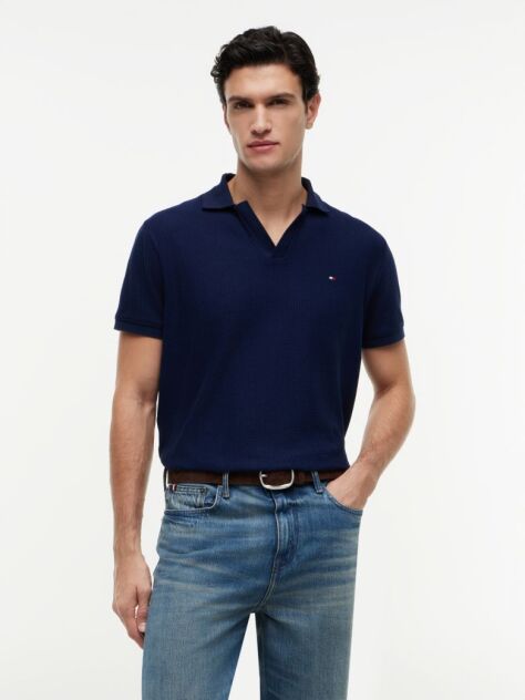 Blue Polo Jacquard Cu Croiala Regular  Barbati