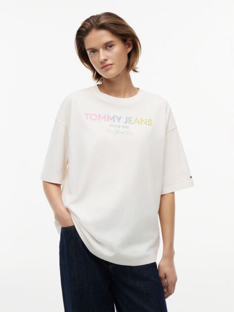 Alb T-Shirt Din Jersey Oversized Cu Efect Spala  Femei