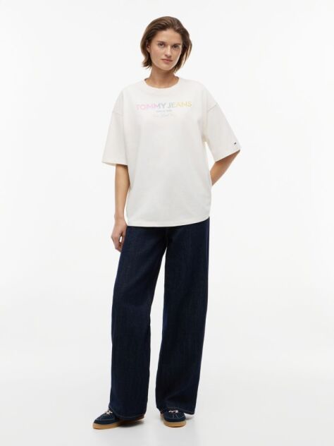 Alb T-Shirt Din Jersey Oversized Cu Efect Spala  Femei