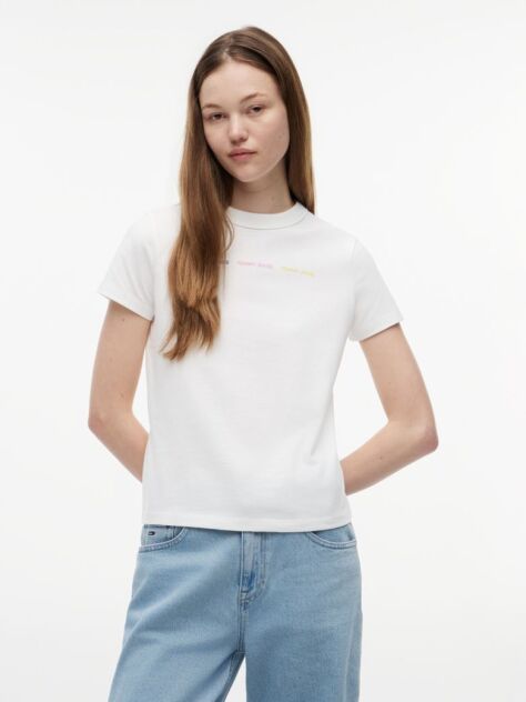 Alb T-Shirt Din Jersey Cu Logo Repetat Cu Efect Spalat  Femei