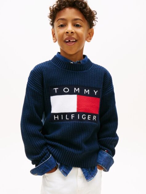 Blue Heritage Flag Chunky Knit Jumper  Boys
