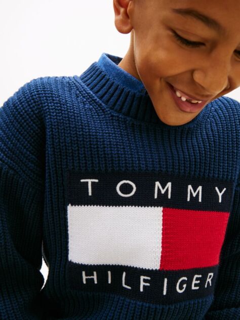 Blue Heritage Flag Chunky Knit Jumper  Boys