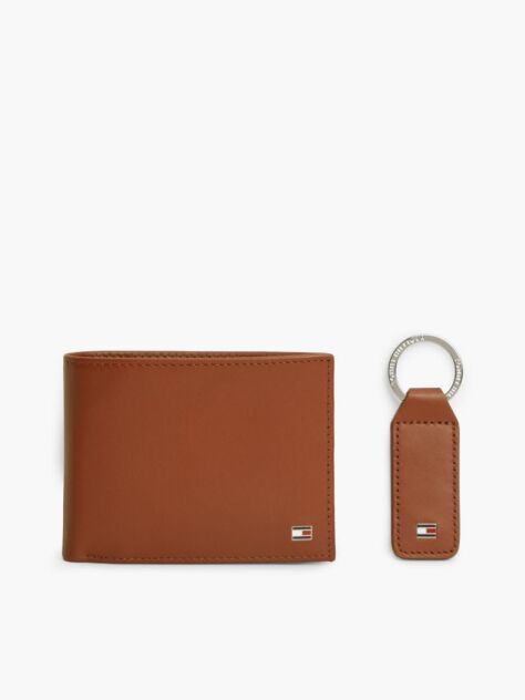 Brown Leather Wallet and Key Fob Gift Set  Men