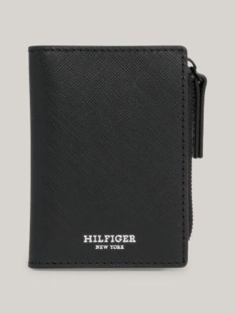 Black Leather Bifold Zip Wallet  Men