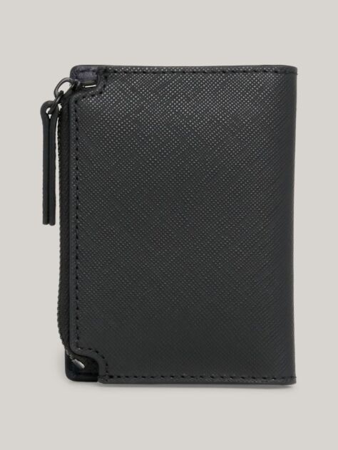 Black Leather Bifold Zip Wallet  Men