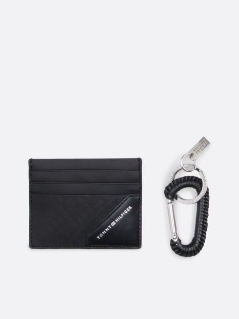 Black Leather Card Holder and Key Fob Gift Set  Men