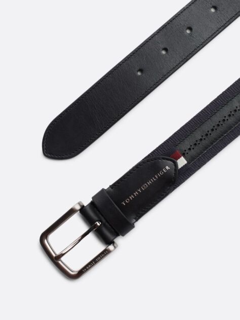Black Leather And Webbing Casual Belt  Men