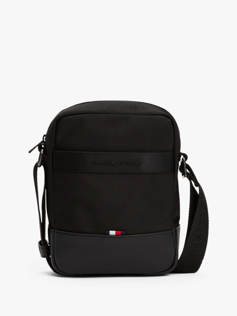 Black Metal Logo Travel Crossbody Reporter Bag  Men