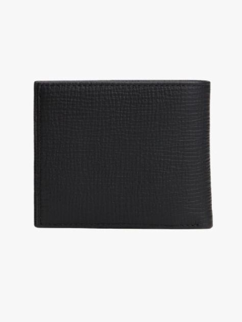 Black Hilfiger Flag Leather Card And Coin Bifold Wallet  Men