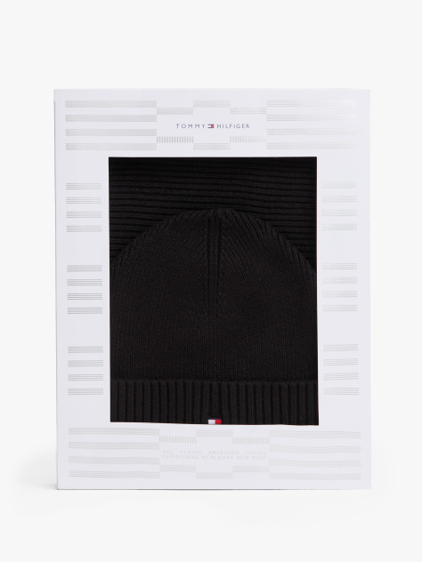 Negru Set Cadou Cu Caciula Si Esarfa Cu Hilfiger Flag  Barbati