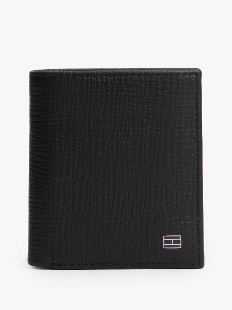 Black Hilfiger Flag Leather Trifold Wallet  Men