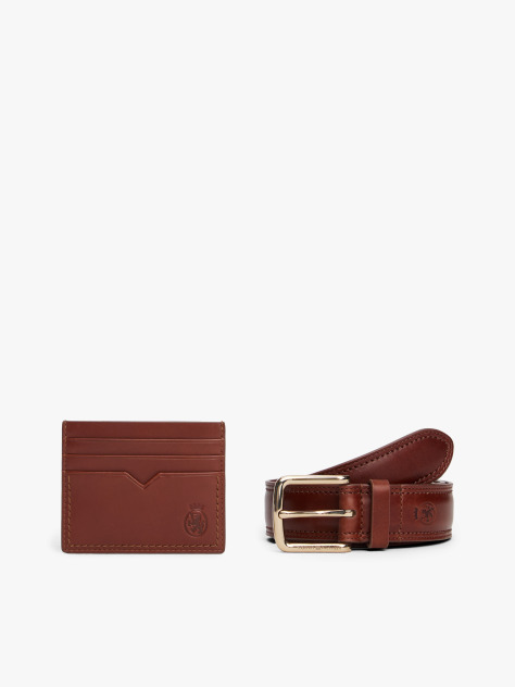 Brown TH Crest Leather Belt And Card Holder Gift Box  Men