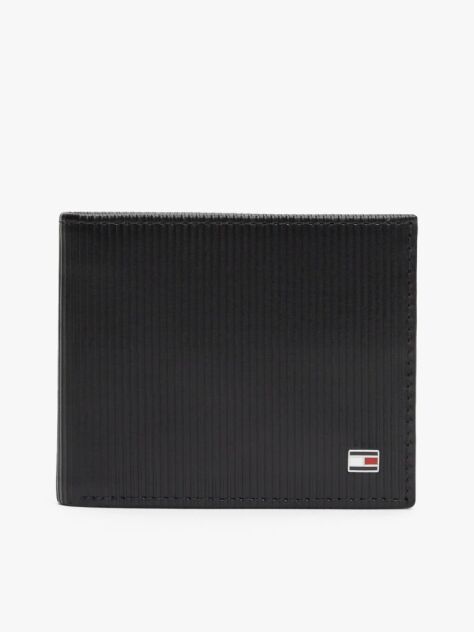 Negru Portofel Din Piele Cu Doua Compartimente Si Logo Hilfiger  Barbati