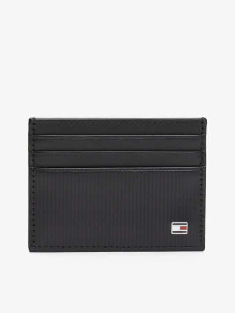 Negru Hilfiger Flag Portofel Pentru Carduri Din Piele Cu Logo Din Piele   Barbati