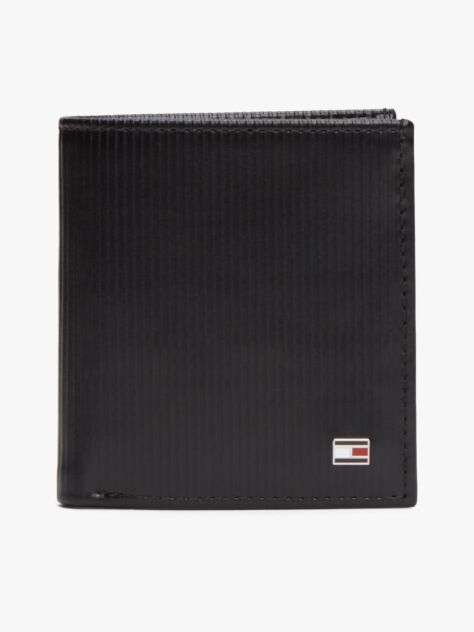 Negru Hilfiger Flag Portofel Din Piele Ribbed Si Trei Compartimente   Barbati