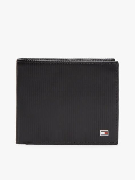 Negru Hilfiger Flag Portofel Din Piele Ribbed Cu Clapa  Barbati