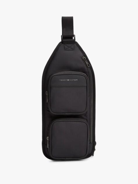 Black Metal Logo Crossbody Sling Bag  Men
